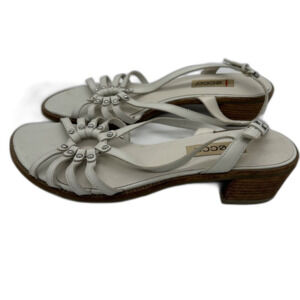 ECCO Naturals Women's Ivory & Silver Strappy Chunky Heel Wood Sandals US 9-9.5
